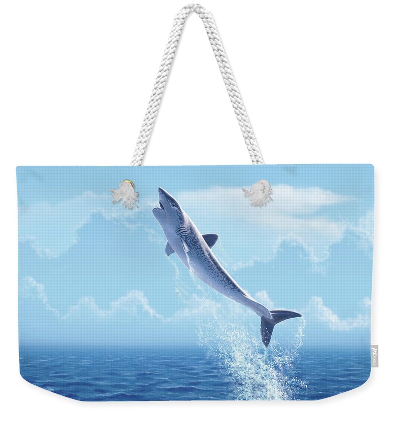 Helicoprion Weekender Tote Bag featuring the digital art Helicoprion breaching by Julius Csotonyi