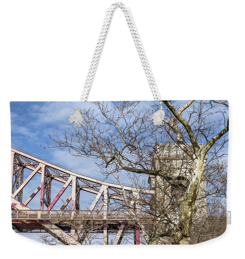 Astoria Park Weekender Tote Bag featuring the photograph Hell Gate Tower by Cate Franklyn