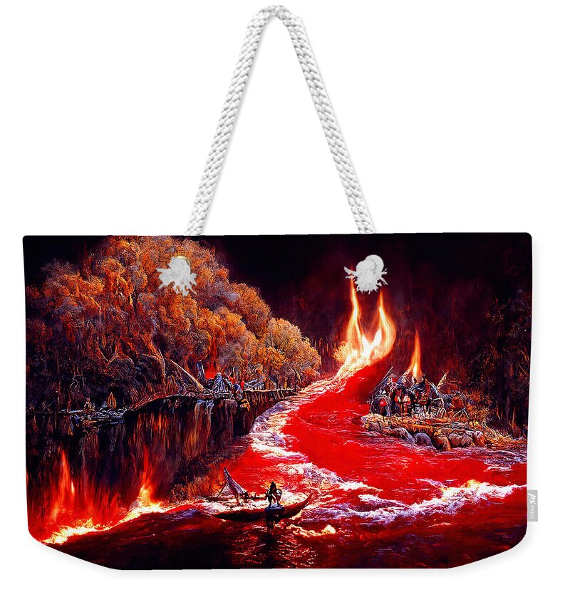 Landscape Weekender Tote Bag featuring the painting Hell on Earth, 02 by AM FineArtPrints
