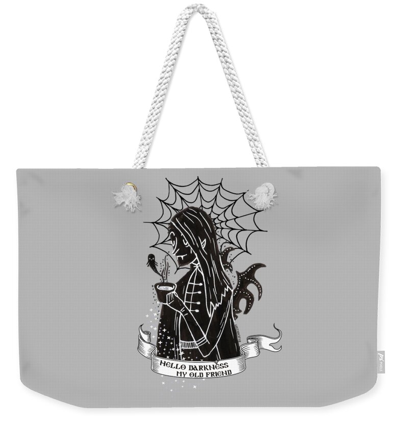 Something Wicked This Way Comes Weekender Tote Bag featuring the digital art Hello Darkness My Old Friend Vamp Goth with Ghost and Coffee by Jennifer Preston