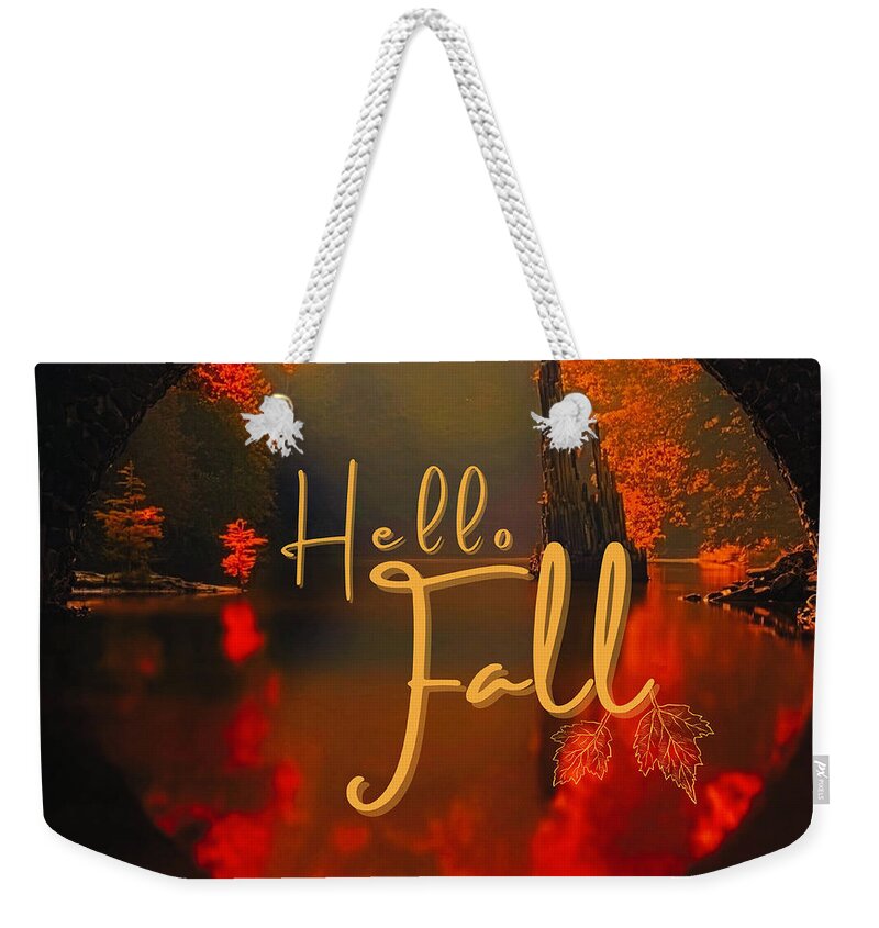 Fall Weekender Tote Bag featuring the digital art Hello Fall by Tina Mitchell