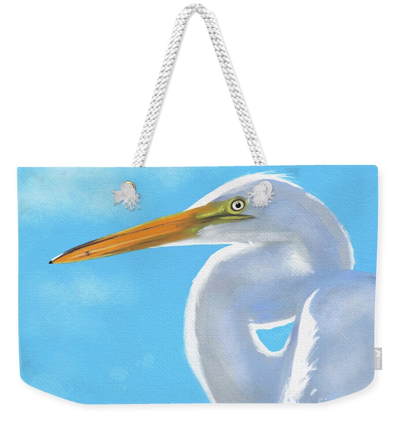 Tammy Lee Weekender Tote Bag featuring the painting Hello Heron by Tammy Lee Bradley