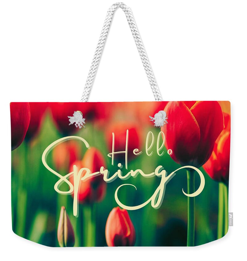 Spring Weekender Tote Bag featuring the digital art Hello Spring by Tina Mitchell