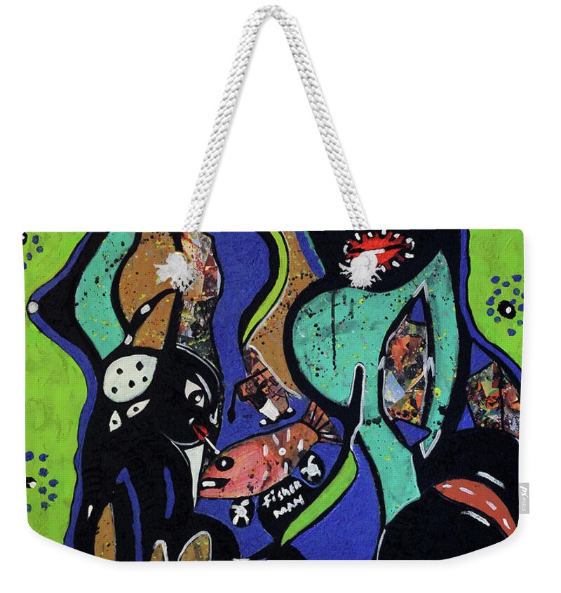 Soweto Weekender Tote Bag featuring the painting Hello There by Nkuly Sibeko