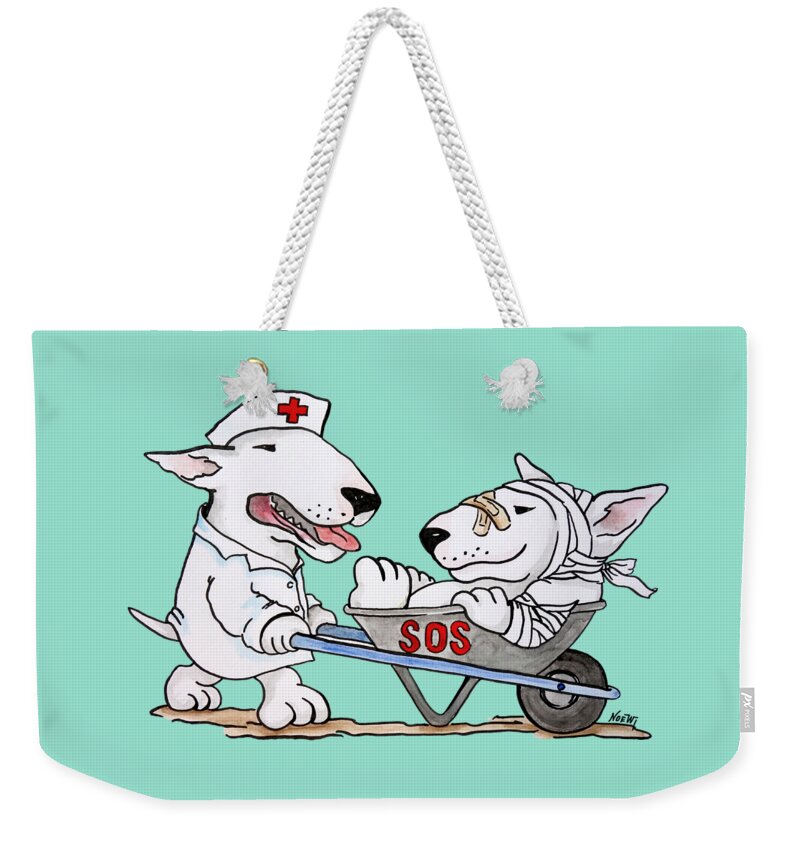 Bull Terrier Weekender Tote Bag featuring the painting Help Bull Terriers Worldwide by Jindra Noewi