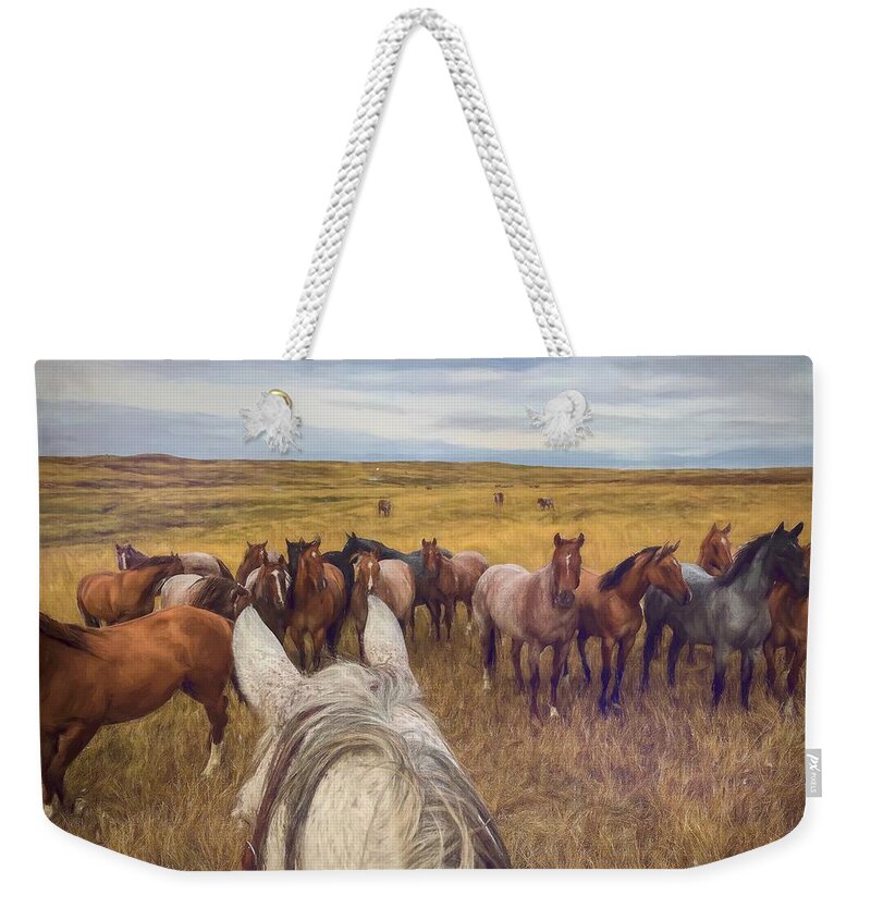 Horses Weekender Tote Bag featuring the photograph Herd of Horses Near Ardmore South Dakota by Rebecca Herranen