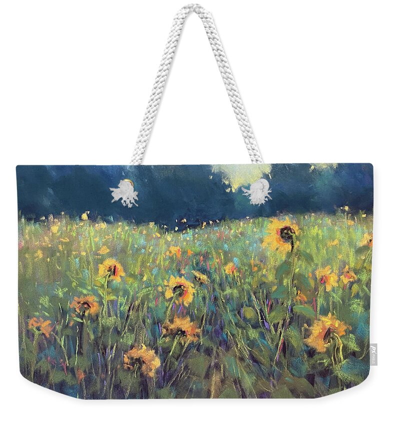 Sunflowers Weekender Tote Bag featuring the painting Here Comes the Sun by Susan Jenkins
