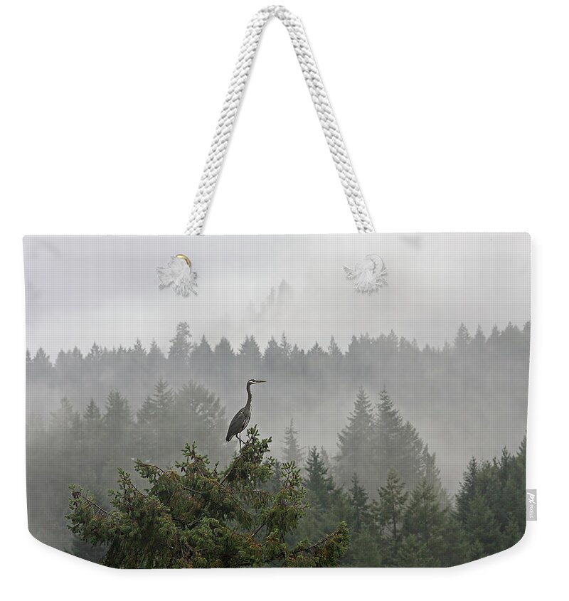 Heron Weekender Tote Bag featuring the photograph Heron in the Mist by Peggy Collins