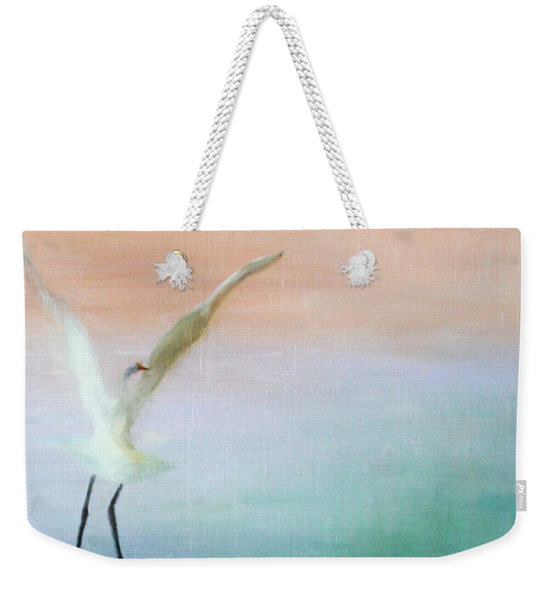 Heron Weekender Tote Bag featuring the painting Heron Landing by Tracy Hutchinson