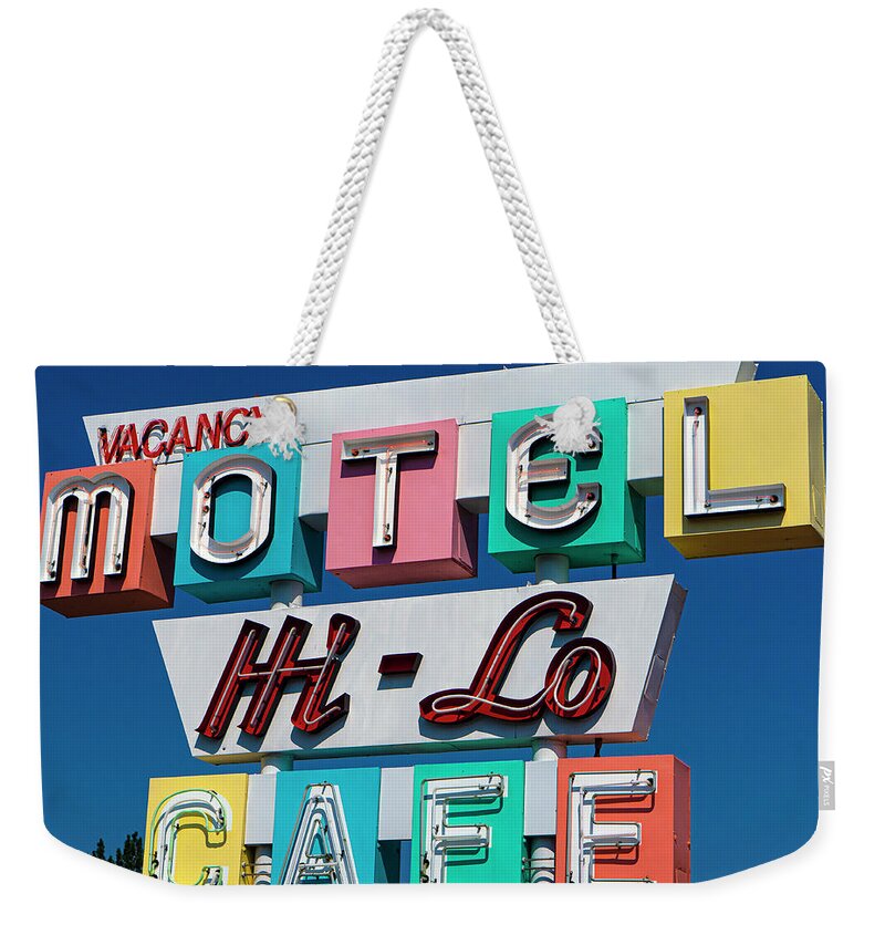 Weed Weekender Tote Bag featuring the photograph HI-Lo Motel in Weed, California by Matthew Bamberg