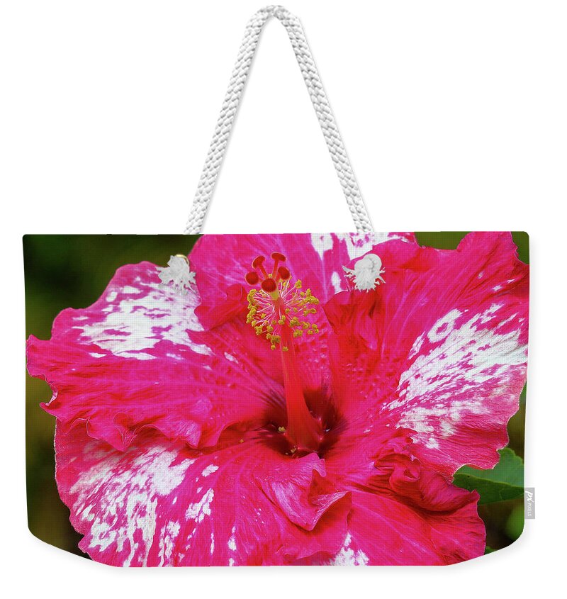 Flowers Weekender Tote Bag featuring the pyrography Hibiscus Freckles by Tony Spencer
