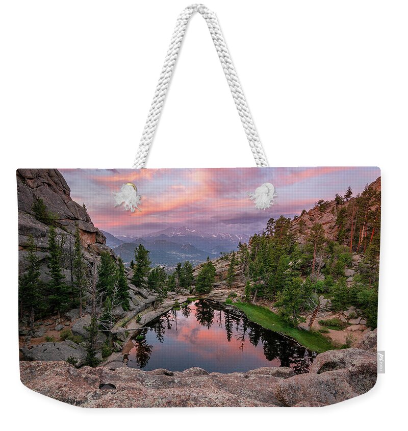 Longs Peak Weekender Tote Bag featuring the photograph Hidden Gem Sunrise by Aaron Spong