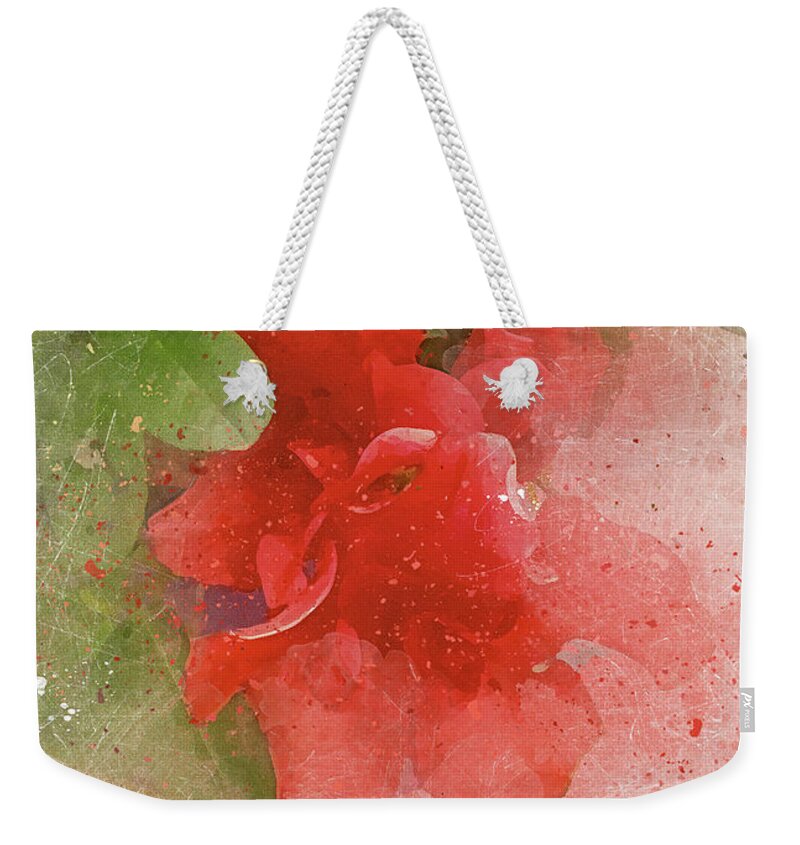 Flower Floral Red Digital Impressionism Green Leaves Nature Weekender Tote Bag featuring the photograph Hide and Seek 2 by Peggy Cooper-Hendon