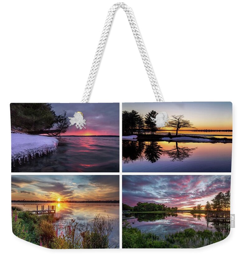 Higgins Lake Weekender Tote Bag featuring the photograph Higgins Lake Spring Collage by Ron Wiltse