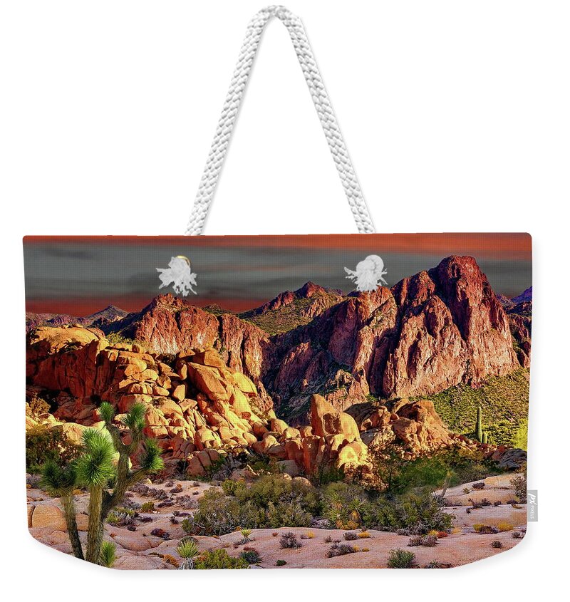 Joshua Weekender Tote Bag featuring the photograph High Desert Sunset by Russ Harris
