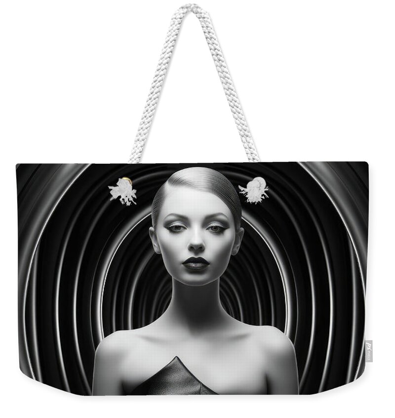Woman Weekender Tote Bag featuring the digital art High Fashion Model 04 Woman Black and White by Matthias Hauser