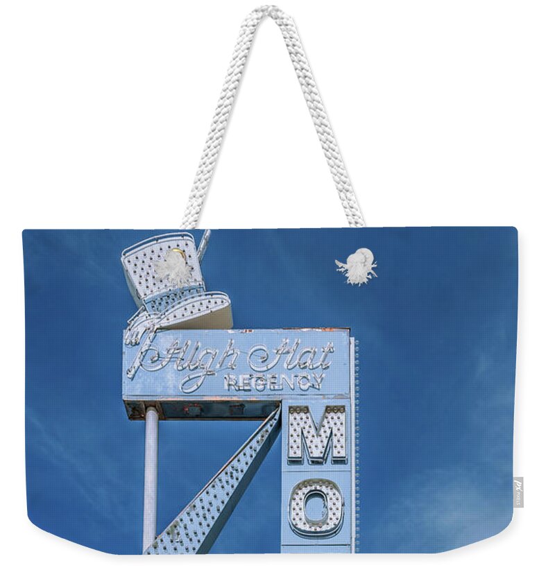 High Hat Motel Weekender Tote Bag featuring the photograph High Hat regency Motel Sign in the Afternoon by Aloha Art