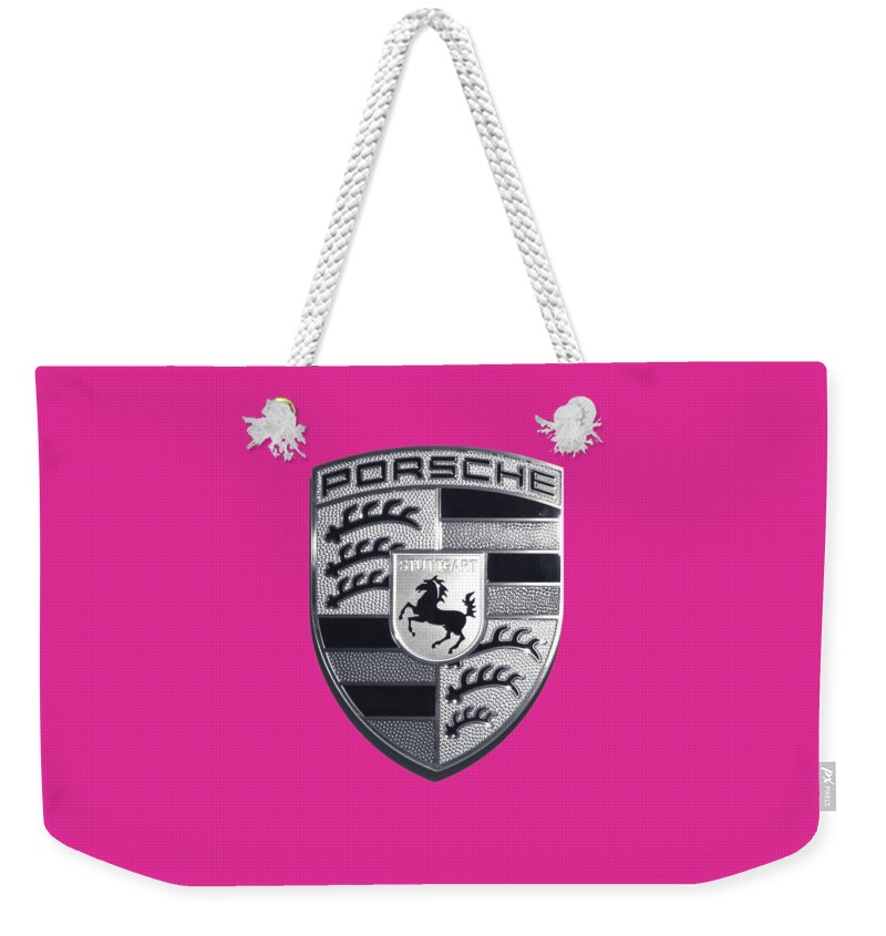 Porsche Weekender Tote Bag featuring the photograph High Res Porsche Emblem Isolated BW by Stefano Senise