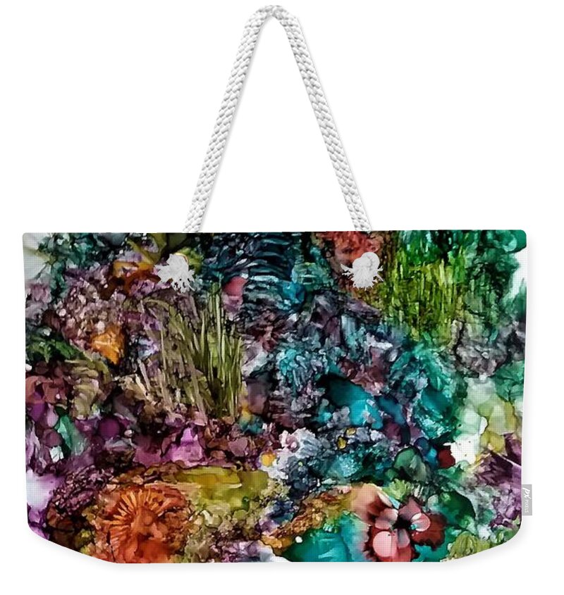 Bright Weekender Tote Bag featuring the painting Hiking in Praiano by Angela Marinari