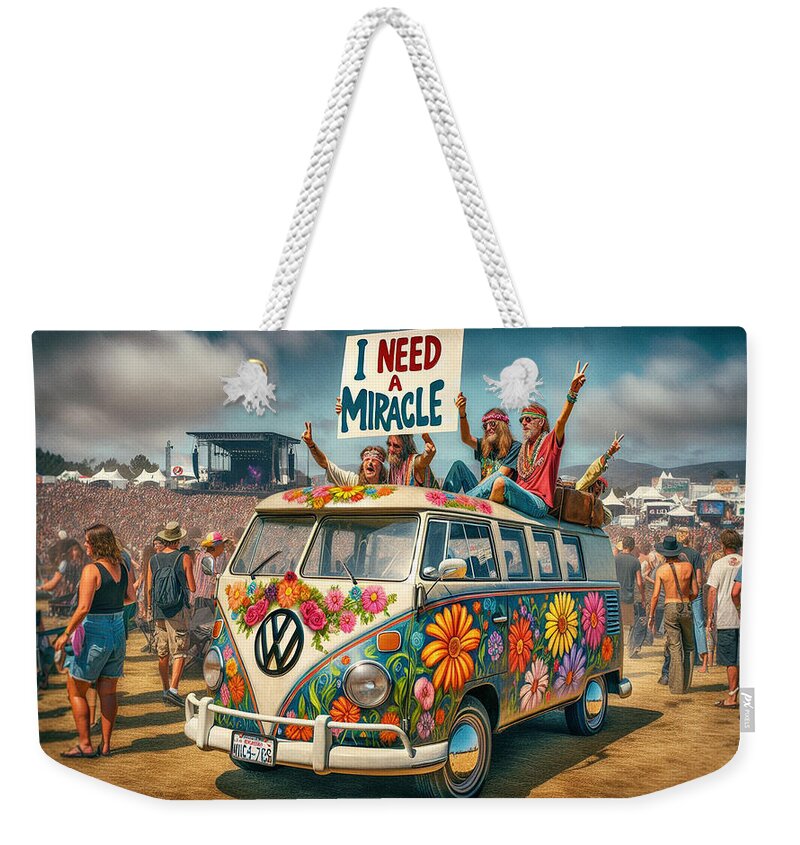 Festival Weekender Tote Bag featuring the photograph Hippie VM Bus - I Need A Miracle by Bill Cannon