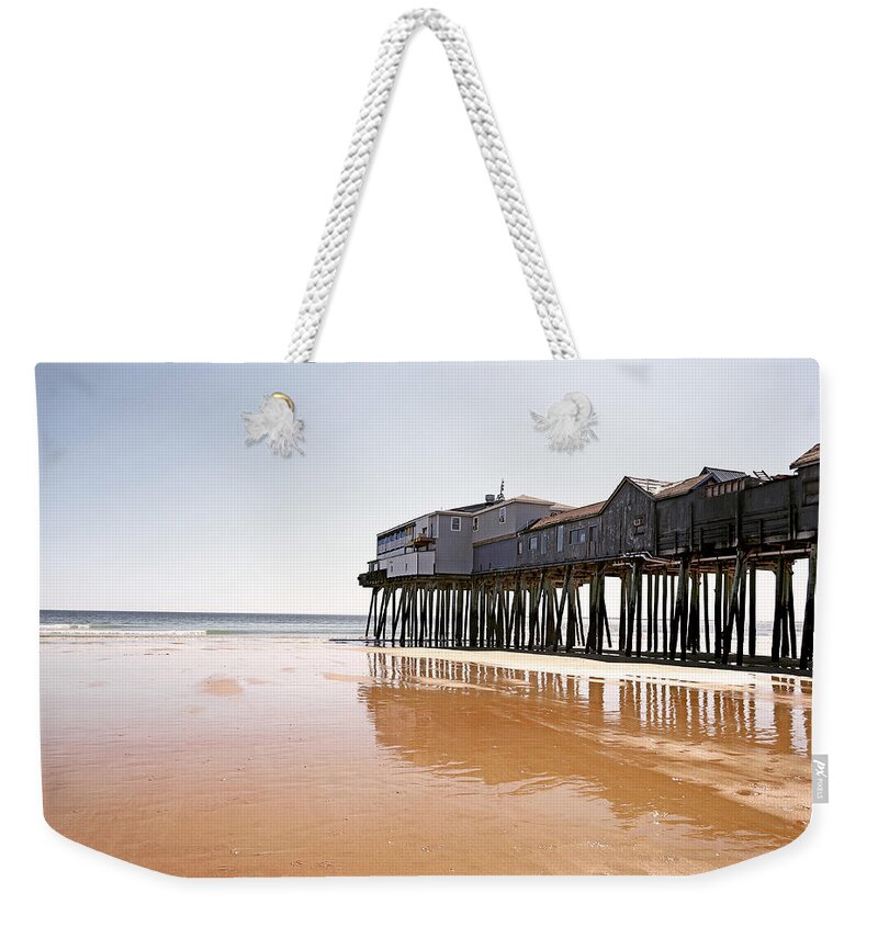 Maine Weekender Tote Bag featuring the photograph Historic Piers at Old Orchard Beach by Lisa Cuipa