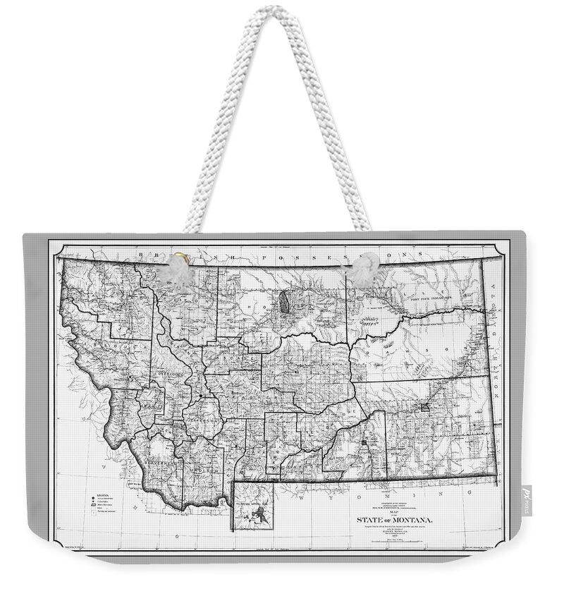 Montana Weekender Tote Bag featuring the photograph Historical Map State of Montana 1897 Black and White by Carol Japp