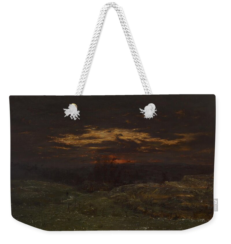 Old Weekender Tote Bag featuring the painting Hoarfrost Theodore Rousseau by MotionAge Designs