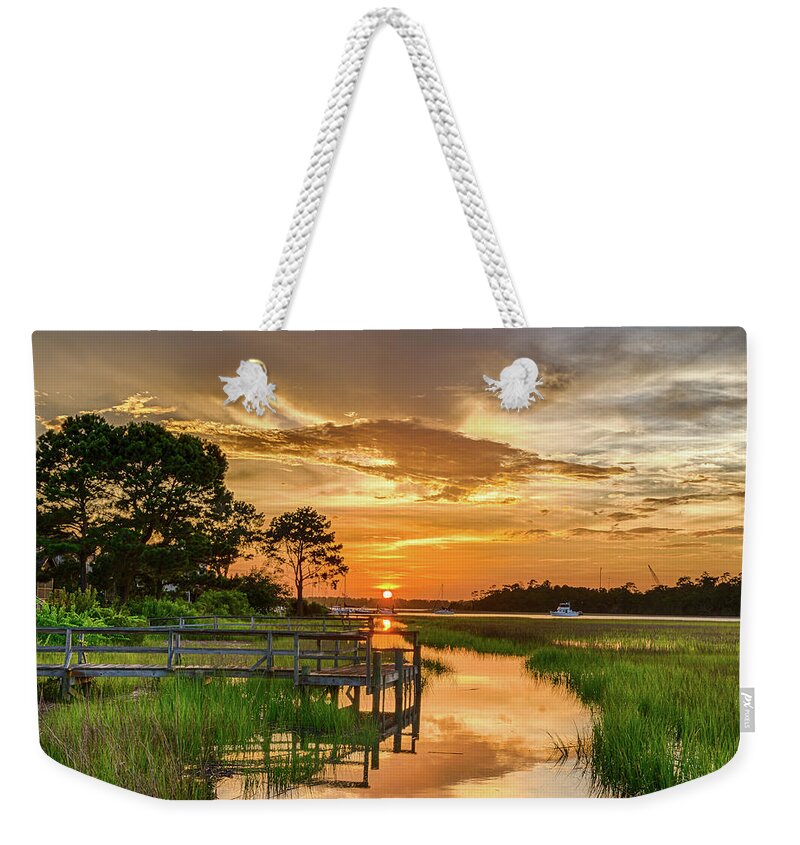  Weekender Tote Bag featuring the photograph Hobcaw Sunset by Jim Miller