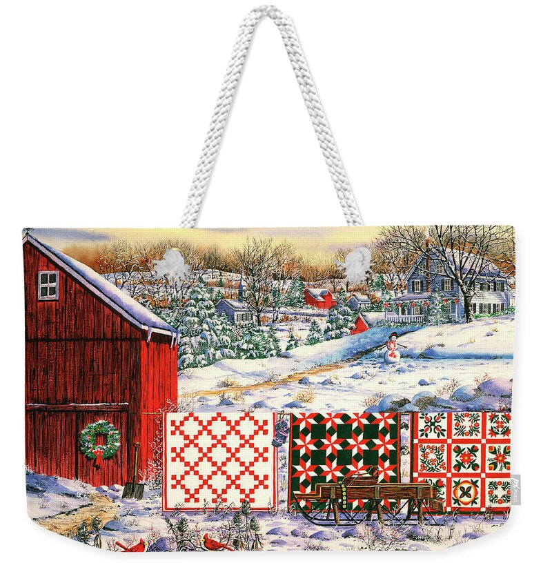 Red Barn Weekender Tote Bag featuring the painting Holiday Airing by Diane Phalen