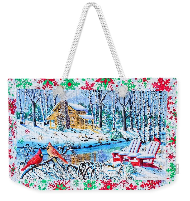 Cardinals Weekender Tote Bag featuring the painting Holiday Cheer by Diane Phalen