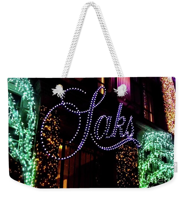New York City Weekender Tote Bag featuring the digital art Holiday Saks NYC by CAC Graphics