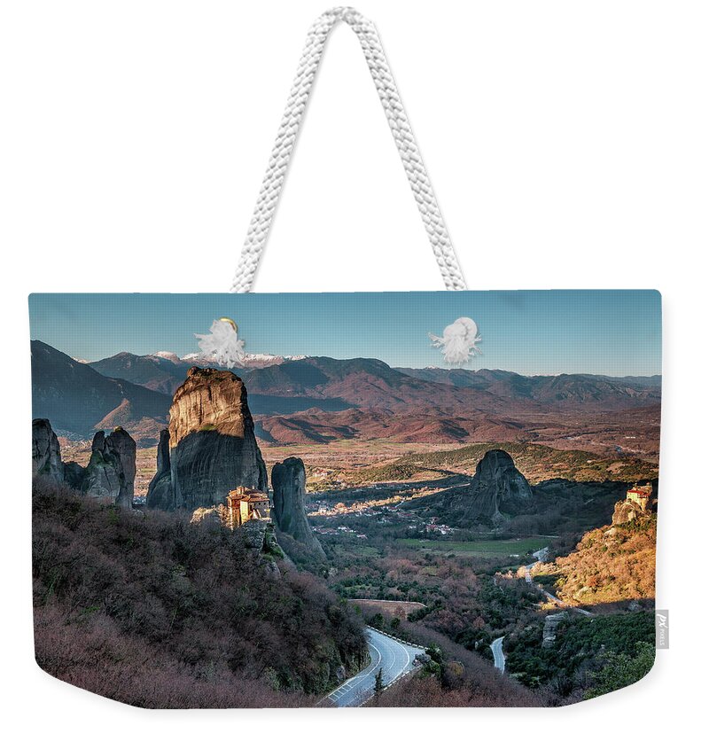 Meteora Weekender Tote Bag featuring the photograph Holy rocks by Elias Pentikis