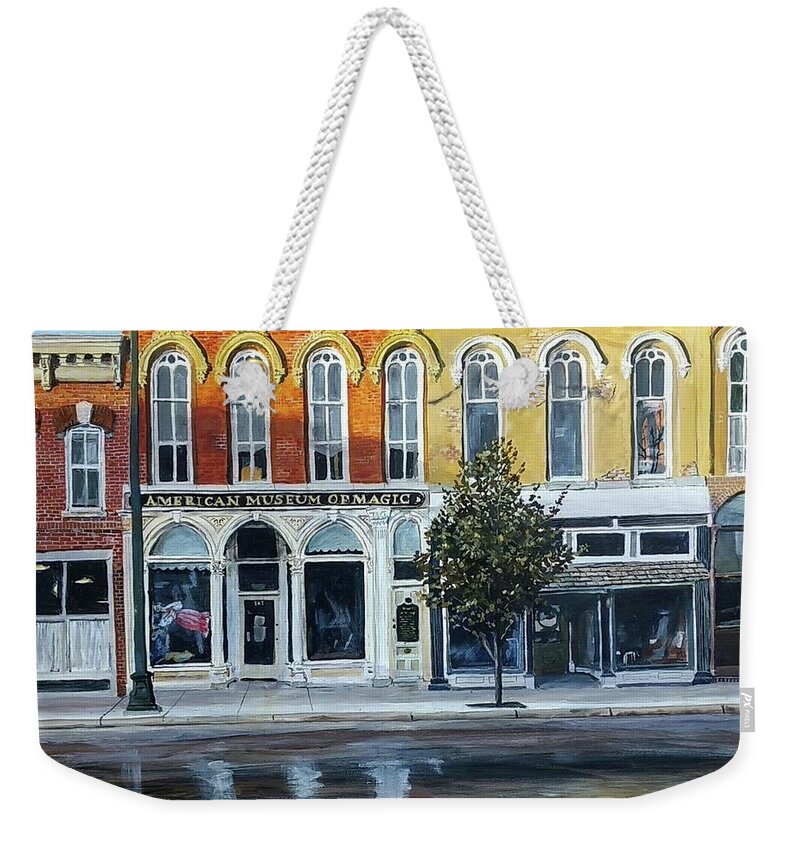 Old Downtown Weekender Tote Bag featuring the painting Homagae To Hopper by William Brody