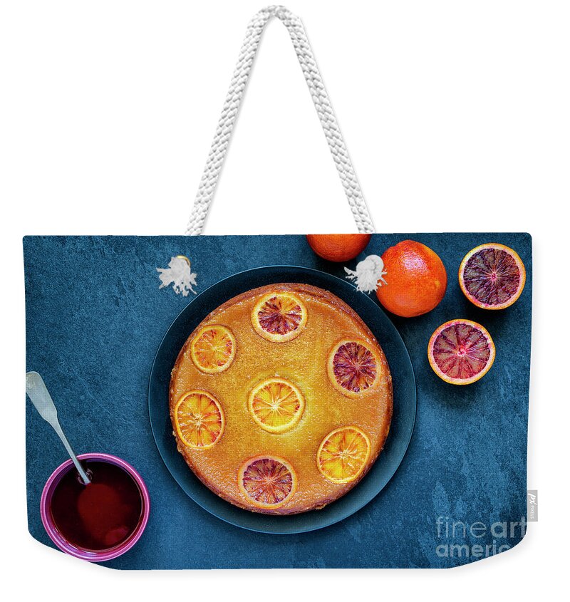 Blood Orange Cake Weekender Tote Bag featuring the photograph Homemade Blood Orange Cake by Tim Gainey