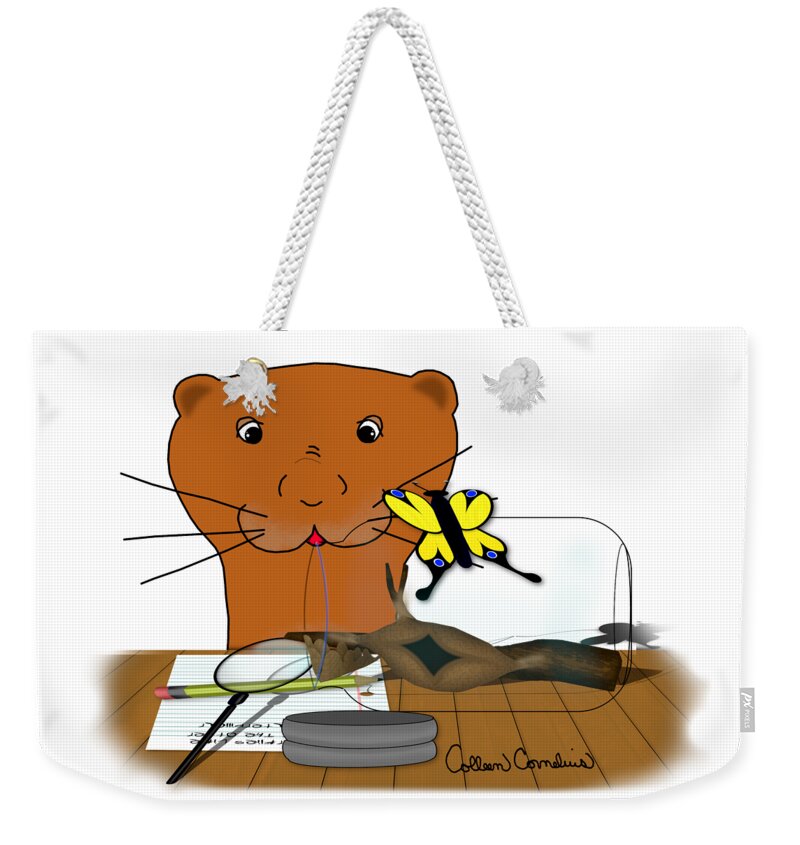 Oliver The Otter Weekender Tote Bag featuring the digital art Homeschooling Oliver The Otter - The Butterfly by Colleen Cornelius