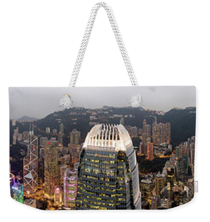 Panorama Weekender Tote Bag featuring the photograph Hong Kong Island Aerial panorama by Sonny Ryse