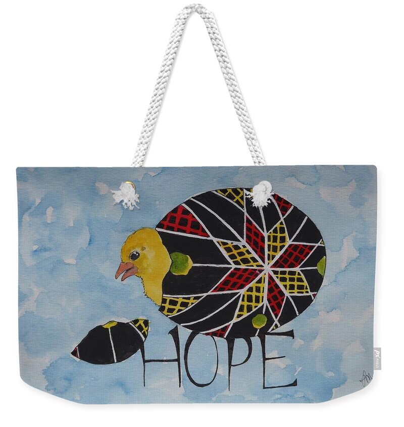 Hope Weekender Tote Bag featuring the mixed media Hope egg by Lisa Mutch