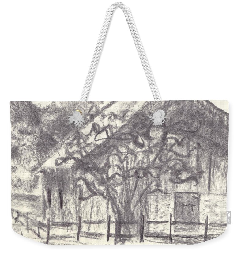 Maryland Weekender Tote Bag featuring the drawing Stable on Whitehall Road by Mike Robinson