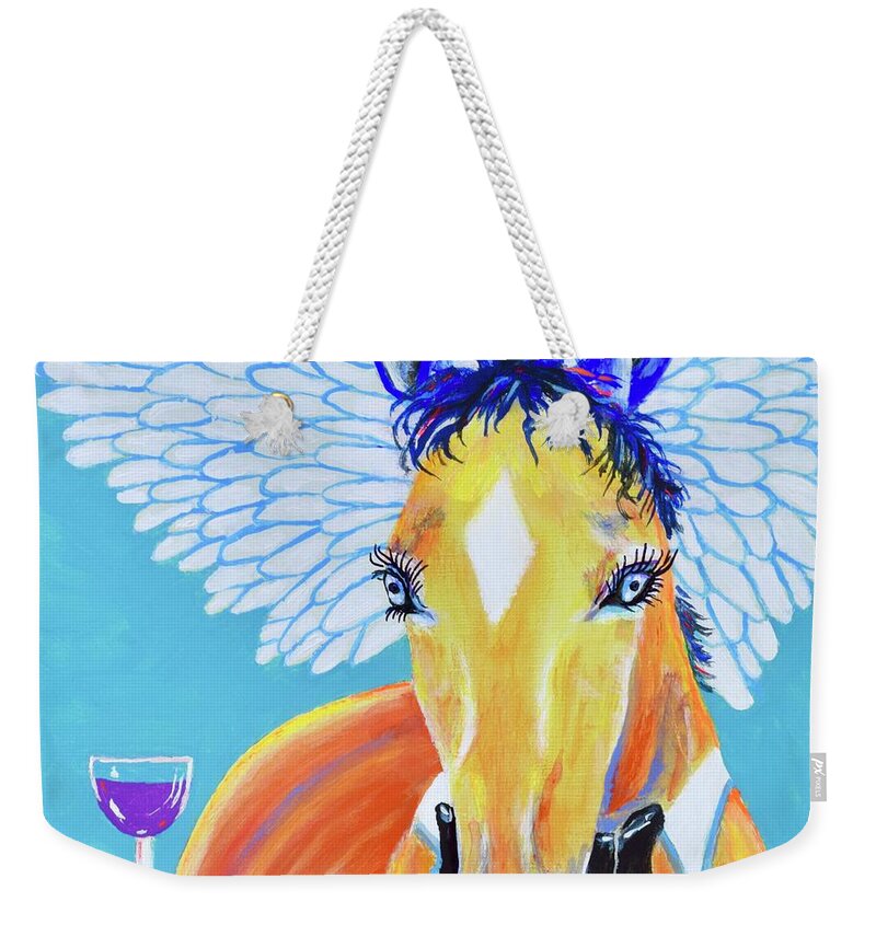 Horse Weekender Tote Bag featuring the painting Horse Feathers, Another Round by Mary Scott