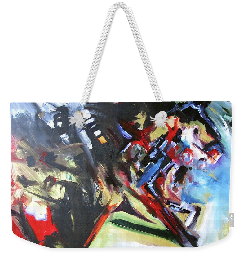 Kentucky Horse Racing Weekender Tote Bag featuring the painting Horse In Gold by John Gholson