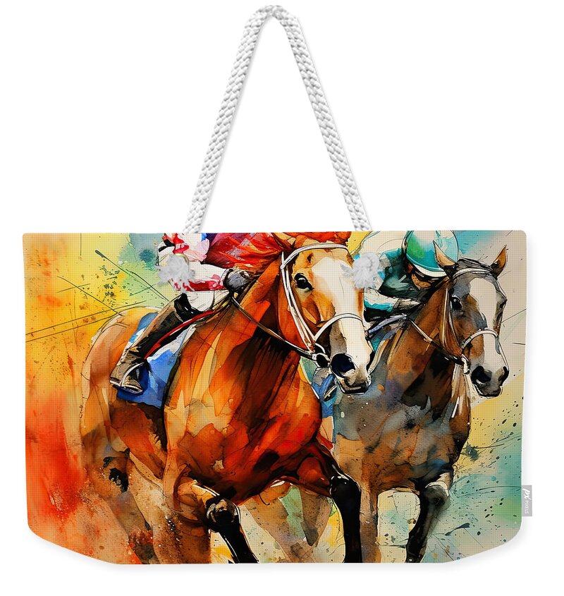 Horse Racing Weekender Tote Bag featuring the digital art Horse Racing II by Lourry Legarde