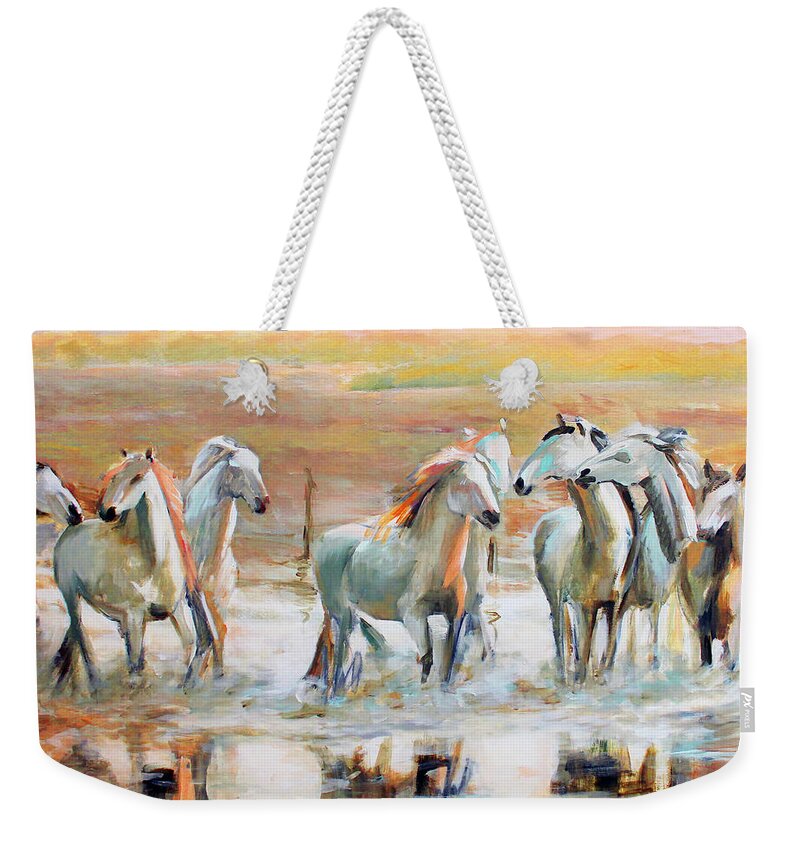 Horse Weekender Tote Bag featuring the painting Horse reflection by Vali Irina Ciobanu