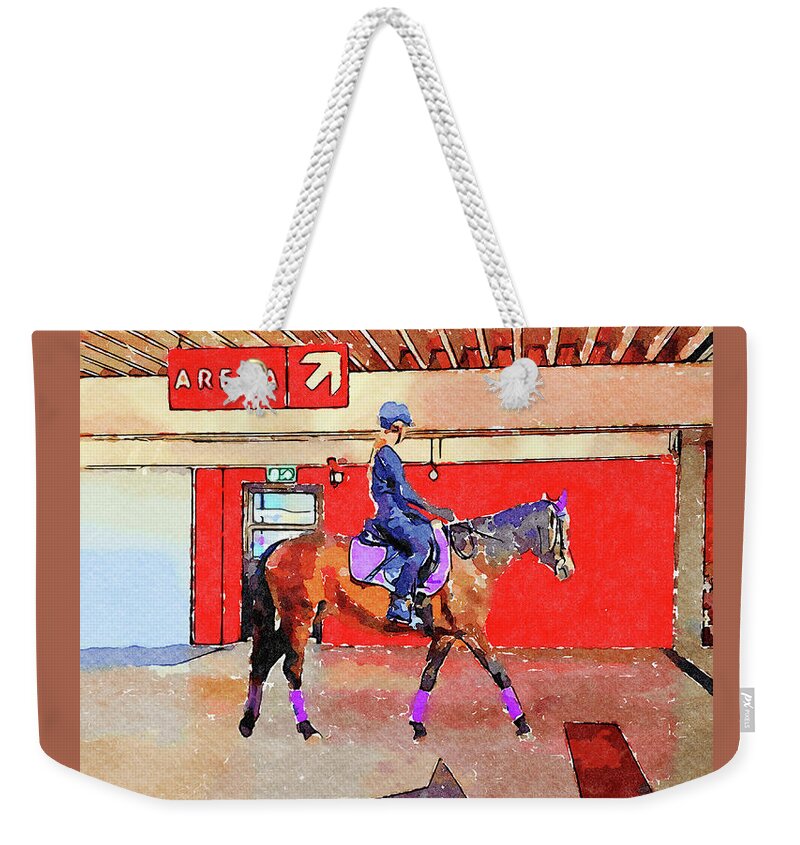 Horse Weekender Tote Bag featuring the mixed media Horse Show Contestants by Shelli Fitzpatrick