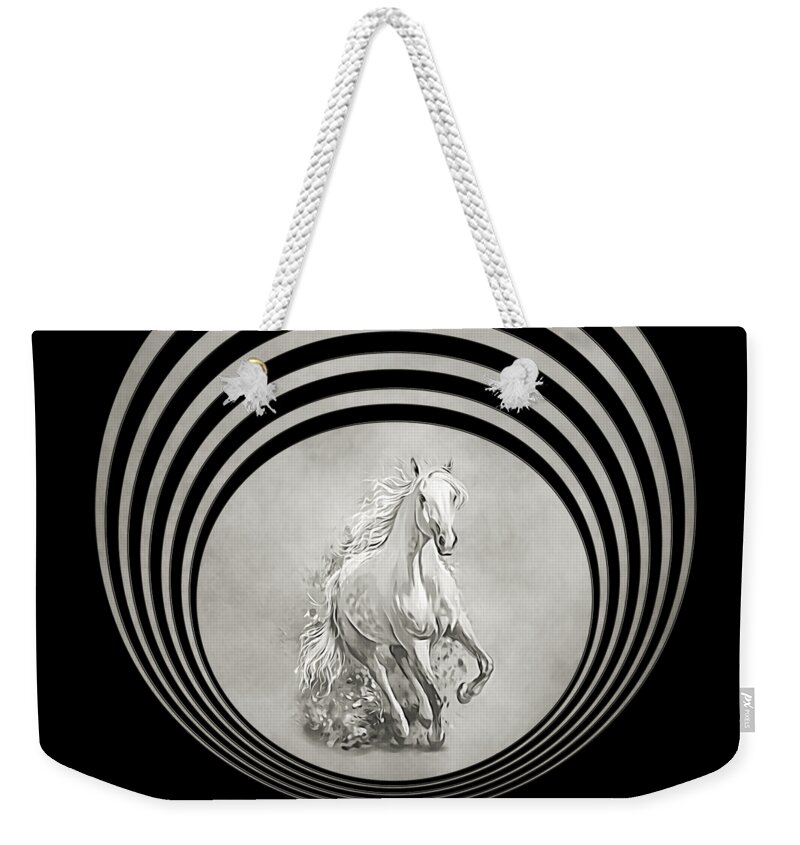 Horse Weekender Tote Bag featuring the mixed media Horse Sundown Sepia Painting by Walter Herrit