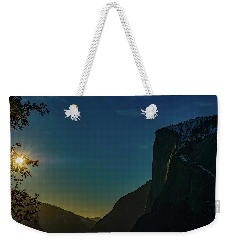 Horsetail Falls Weekender Tote Bag featuring the photograph Horsetail Falls with Sun Burst by Amazing Action Photo Video