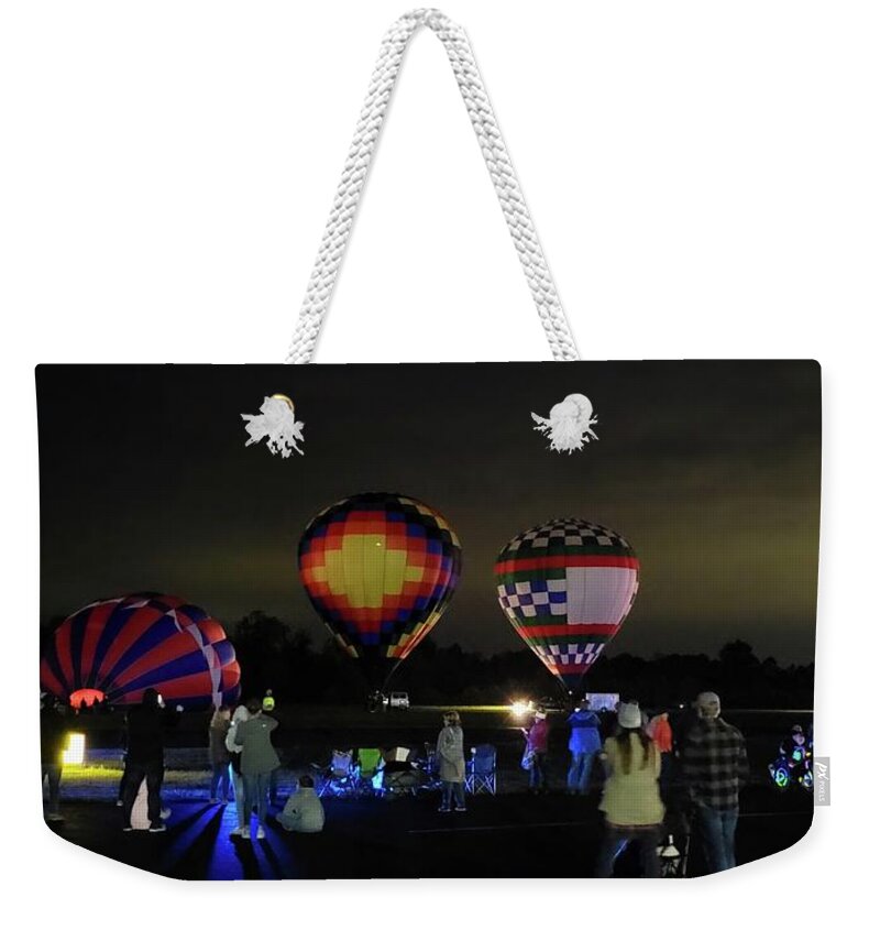 Balloons Weekender Tote Bag featuring the photograph Hot Air Balloon Launch by Ally White
