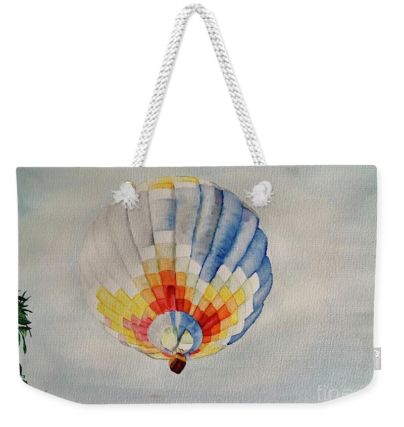 Watercolor Weekender Tote Bag featuring the painting Hot air ride by Valerie Valentine
