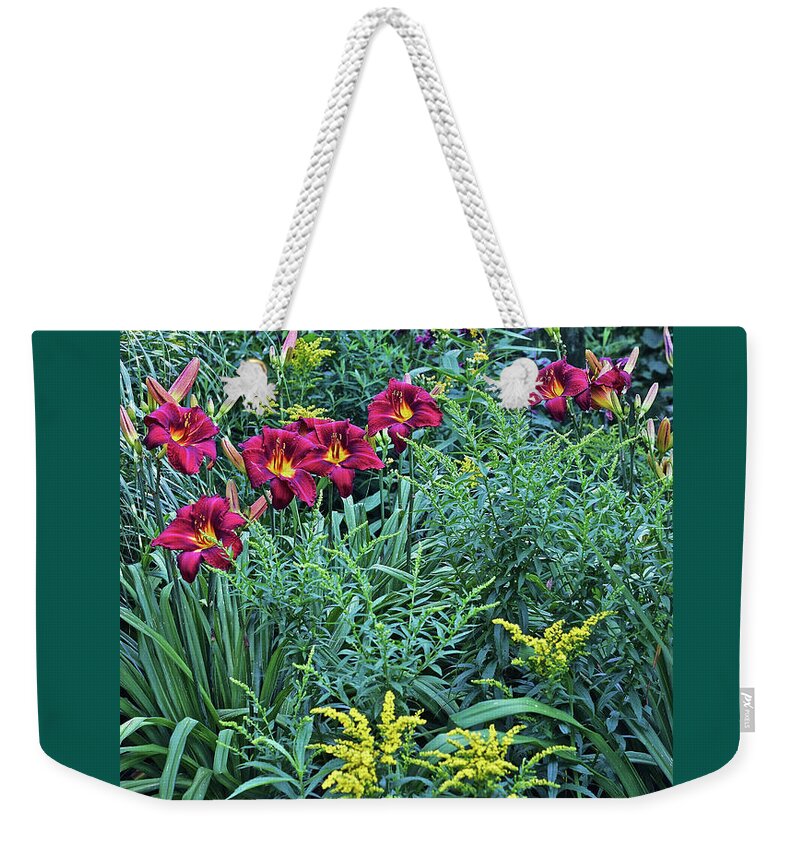 Summer Weekender Tote Bag featuring the photograph Hot July Daylilies by Janis Senungetuk