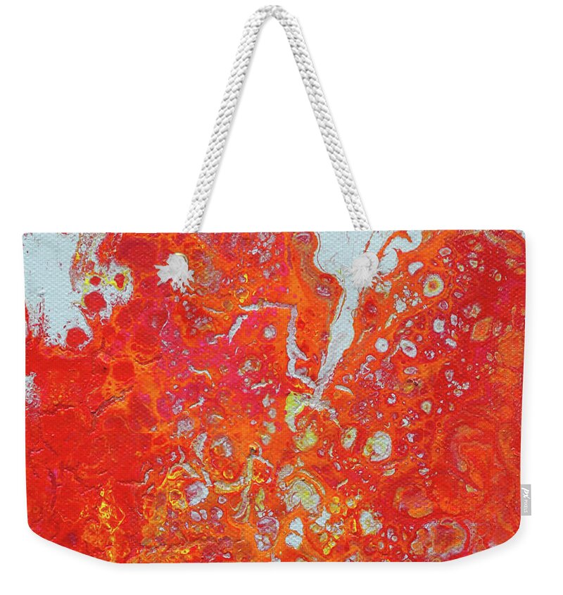 Fluid Weekender Tote Bag featuring the painting Hot Lava and Ice by Maria Meester