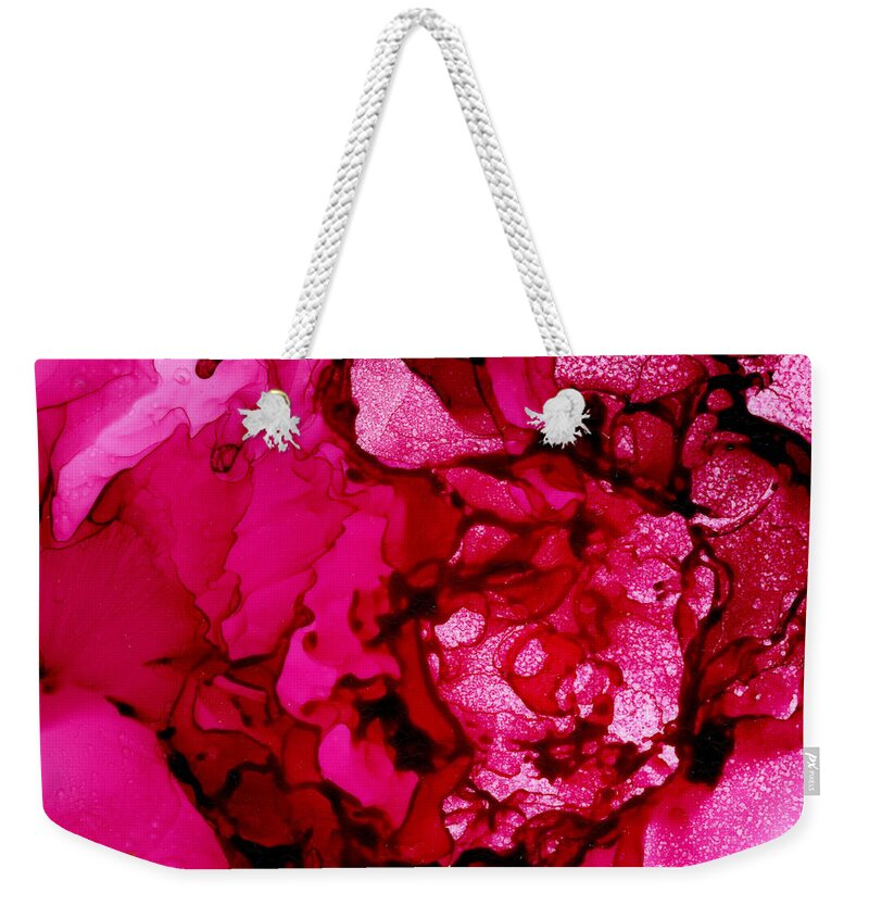 Hot Pink Peony Weekender Tote Bag featuring the painting Hot Pink Peony by Daniela Easter
